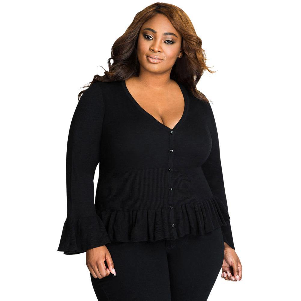 Cárdigans de mujer Sexy cuello en V botón mangas largas - MXbueno