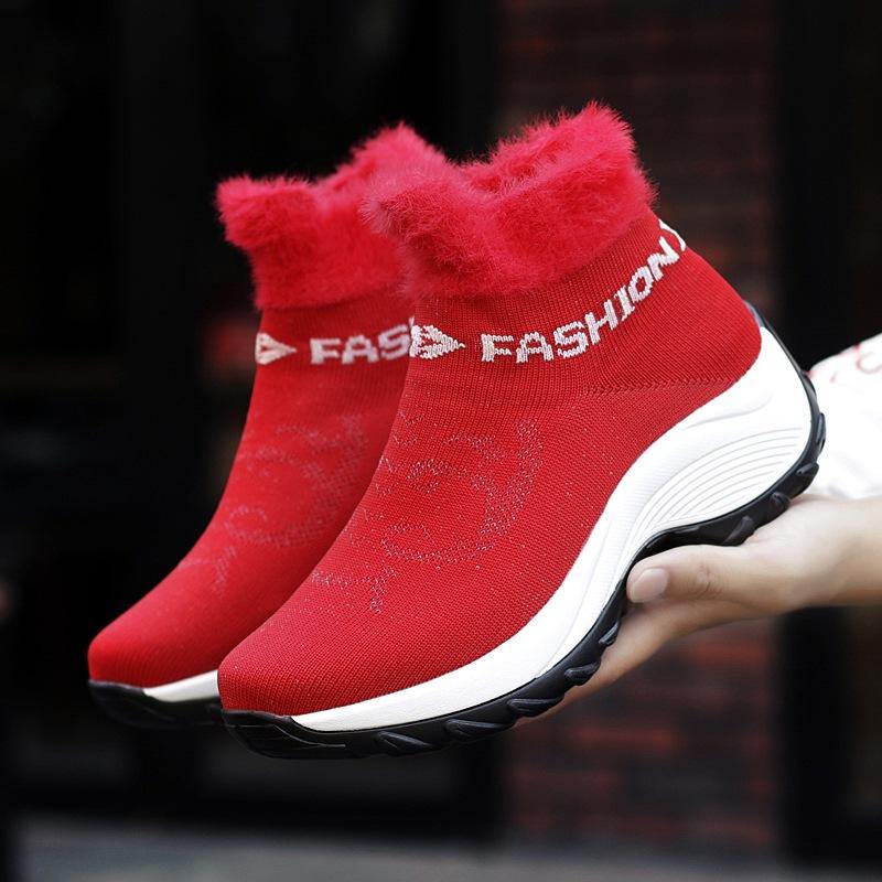 Tamaño grande Mujer Zapatos cómodos de plataforma con forro de piel de malla Casual Botas - MXbueno