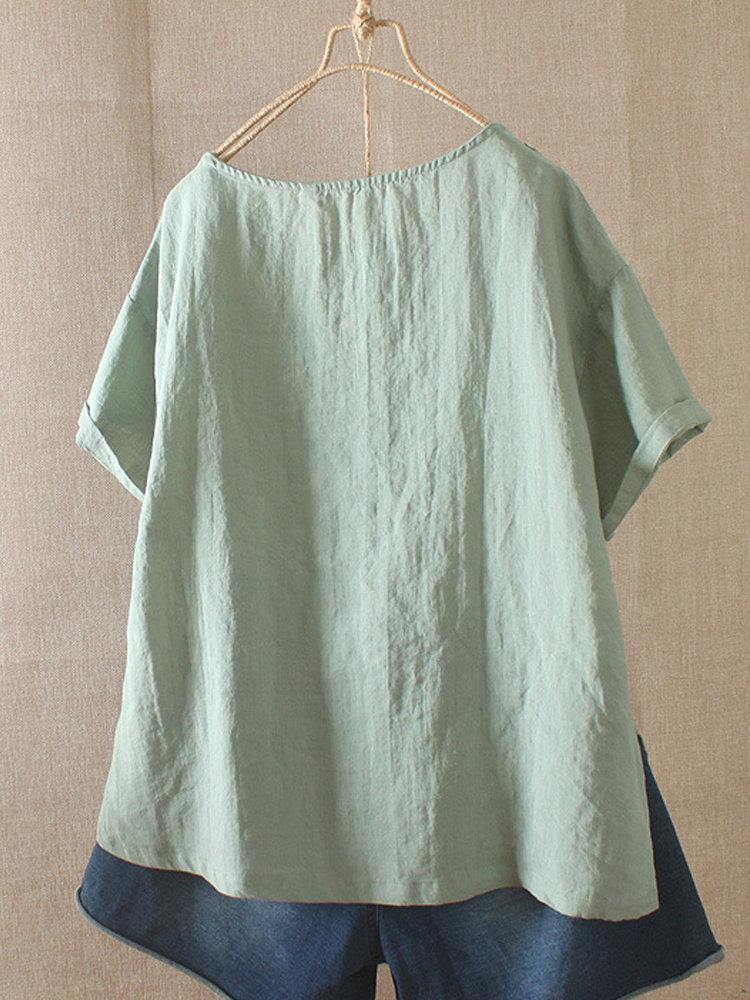 Camiseta mexicana de manga corta y lino con dibujo de pluma - MXbueno