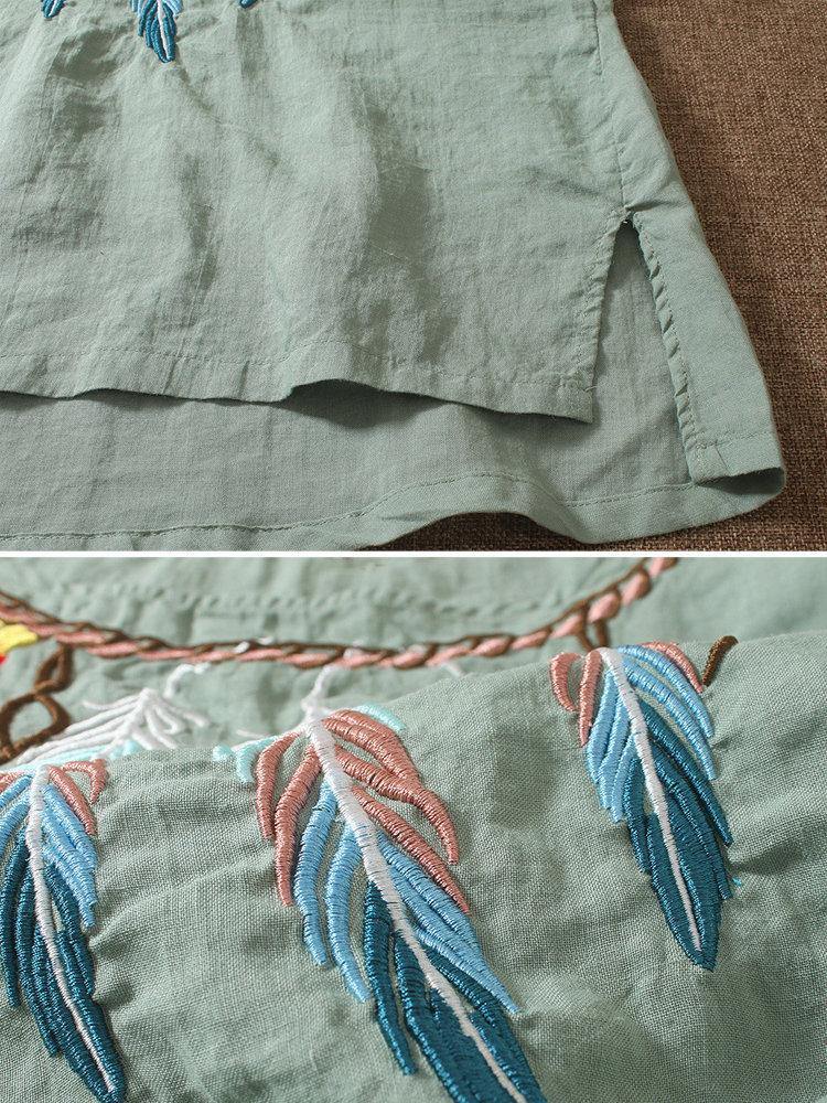 Camiseta mexicana de manga corta y lino con dibujo de pluma - MXbueno