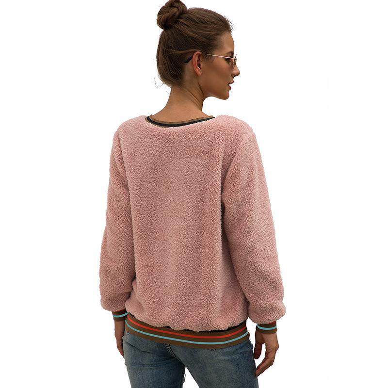 Top con capucha de felpa cosida de rayas para mujer - MXbueno