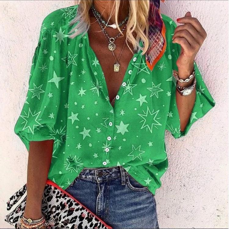 Impreso abotonado camisa de cuello para mujer - MXbueno