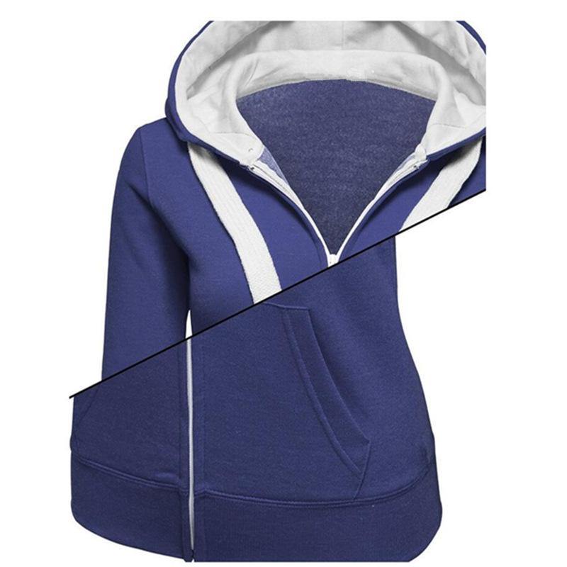 La capucha de las mangas largas con cremallera de color liso para mujeres - MXbueno
