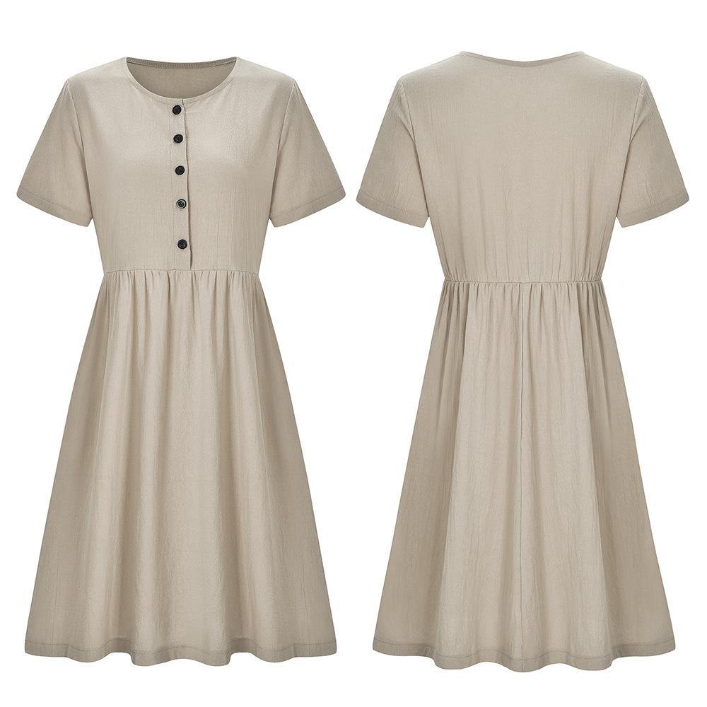 2020 verano europeo nuevo vestido de algodón de manga corta de color sólido para mujer - MXbueno