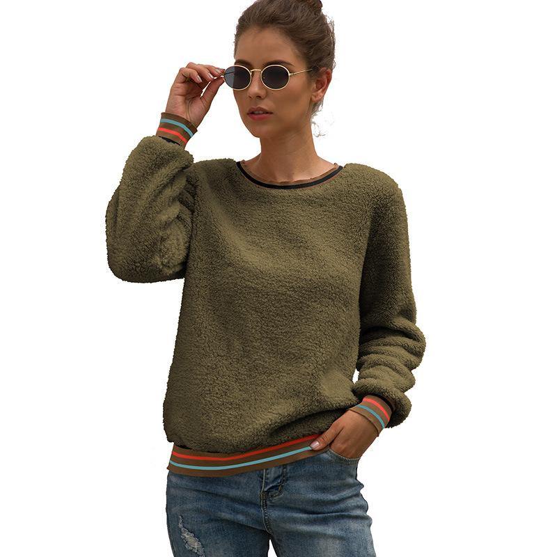 Top con capucha de felpa cosida de rayas para mujer - MXbueno