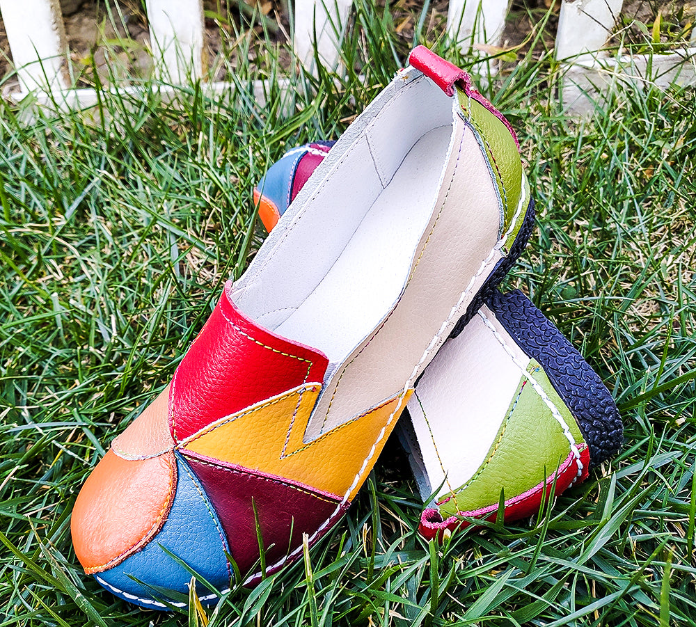 Zapatos planos femeninos de cuero hechos a mano coloridos