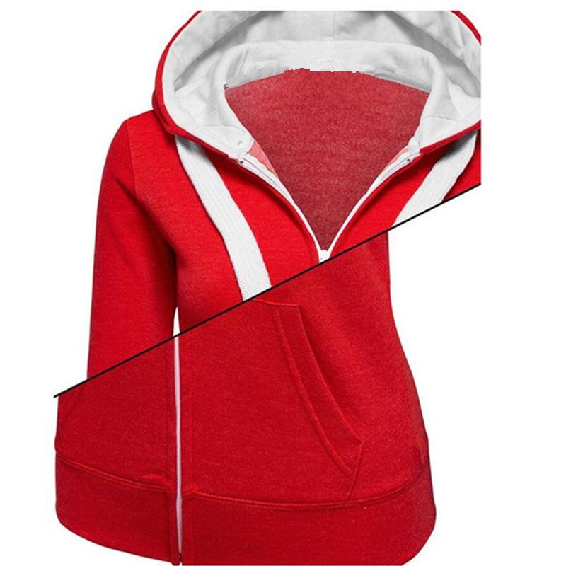 La capucha de las mangas largas con cremallera de color liso para mujeres - MXbueno