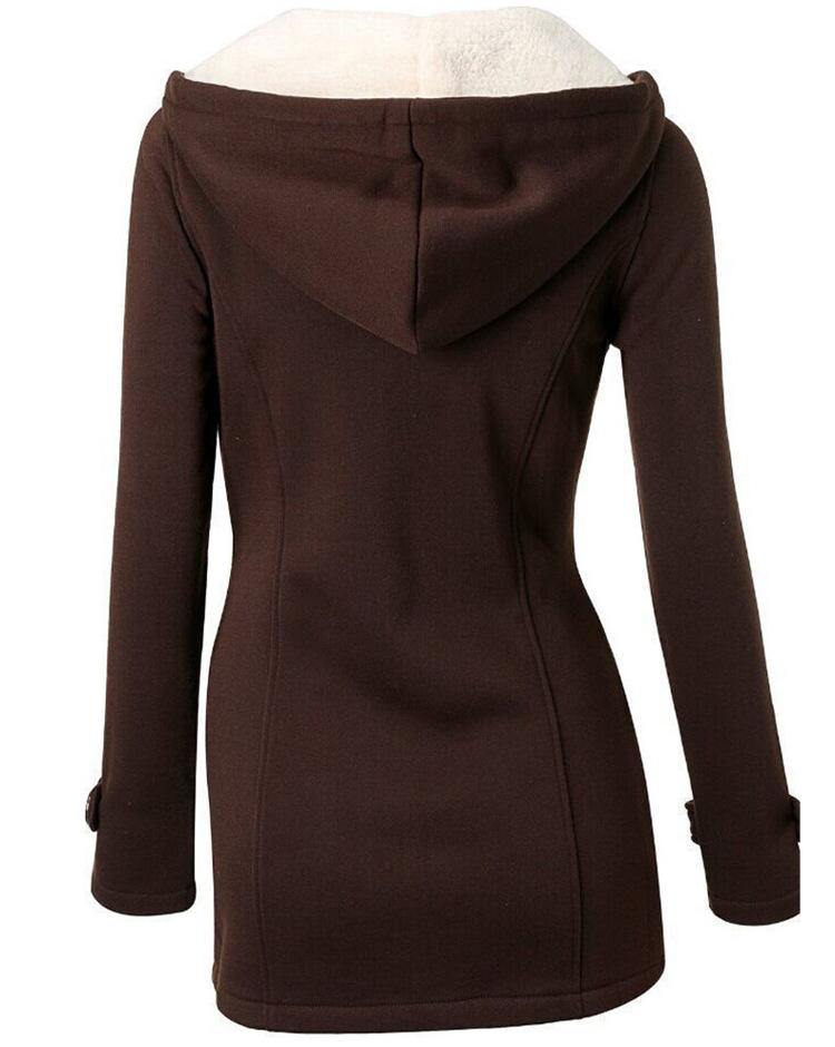 ¡GRAN OFERTA DE SÓLO ESTA SEMANA!Chaqueta de manga larga con capucha de bolsillo con hebilla de cuerno para mujer - MXbueno