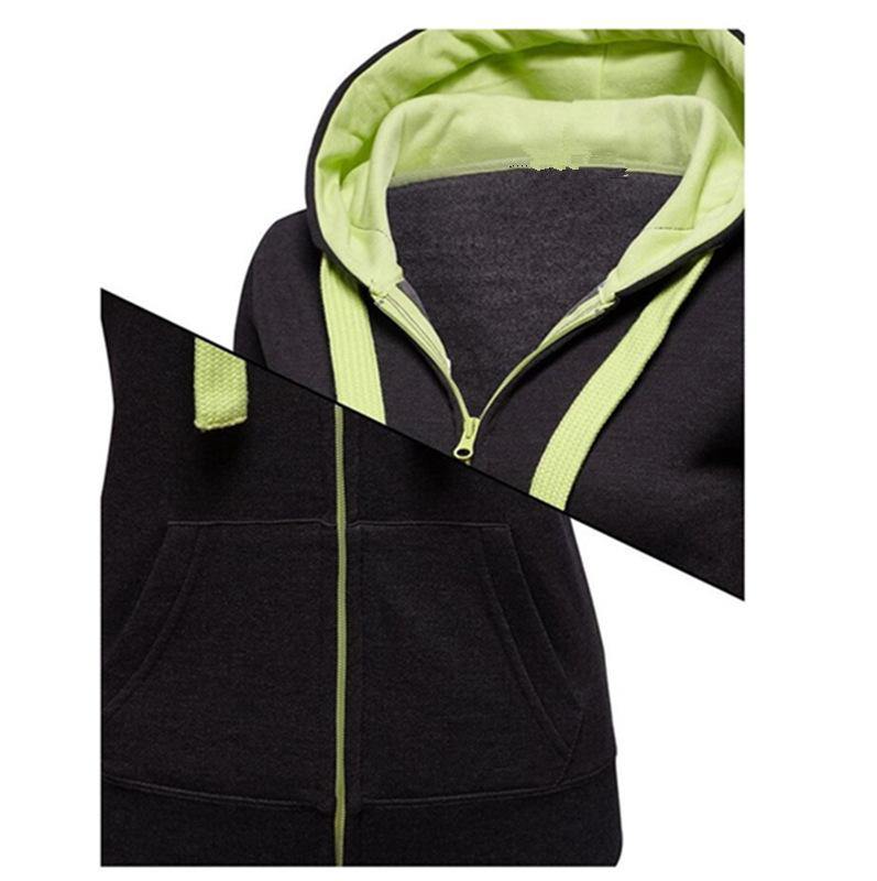 La capucha de las mangas largas con cremallera de color liso para mujeres - MXbueno