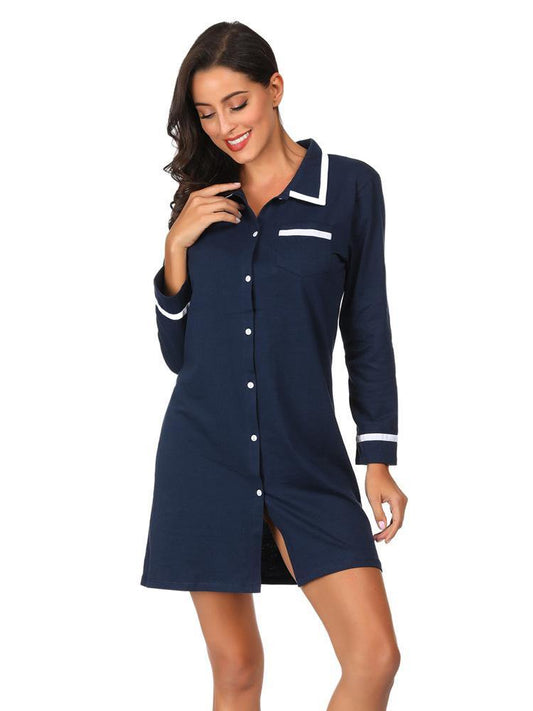 Los pijamas de manga larga estilo camisa de algodón - MXbueno