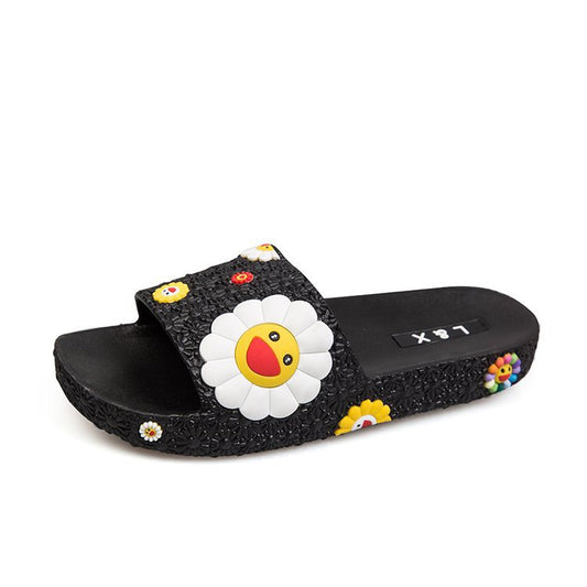 Diapositivas de playa con flores sonrientes coloridas