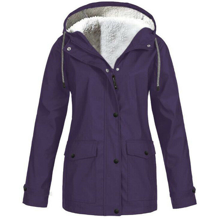 Chaqueta Con Capucha De Lana A Prueba De Viento Impermeable Casual Para Mujer