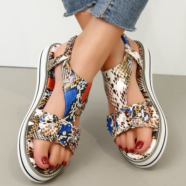 Sandalias Planas Con Banda Elástica Y Diamantes De Imitación Para Mujer, Informales, Cómodas, Con Flores De Pu