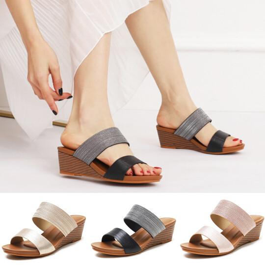 Sandalia De Cuña Brillante Simple