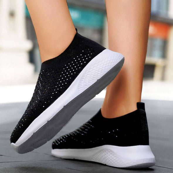 [W-Zapato] 💜 Zapatillas Sin Cordones De Tela Atlética Con Pedrería