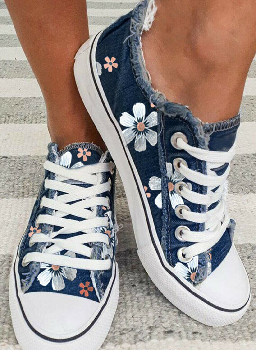 Zapatillas De Lona Con Cordones Florales Para Mujer