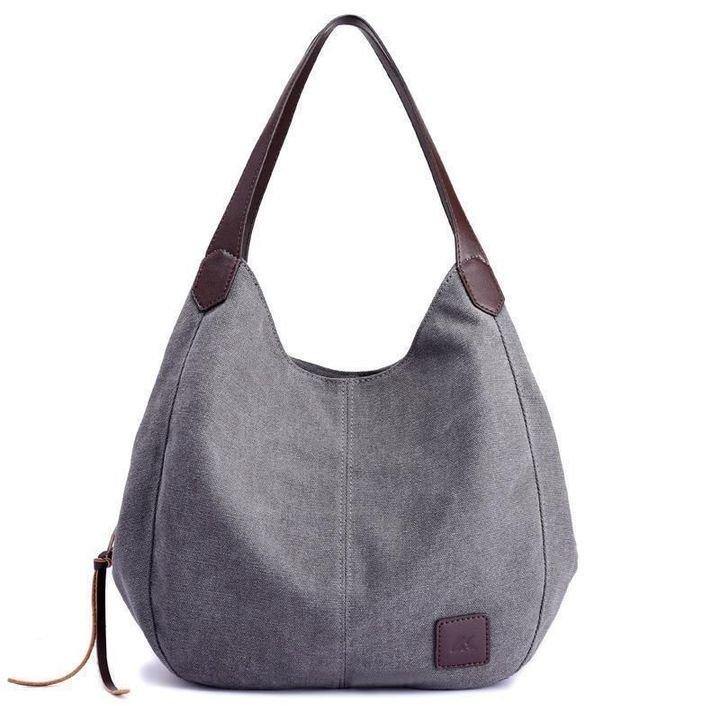 BOLSO DE HOMBRO DE LONA CON COMPARTIMENTOS TRIPLES - MXbueno