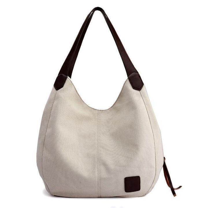 BOLSO DE HOMBRO DE LONA CON COMPARTIMENTOS TRIPLES - MXbueno