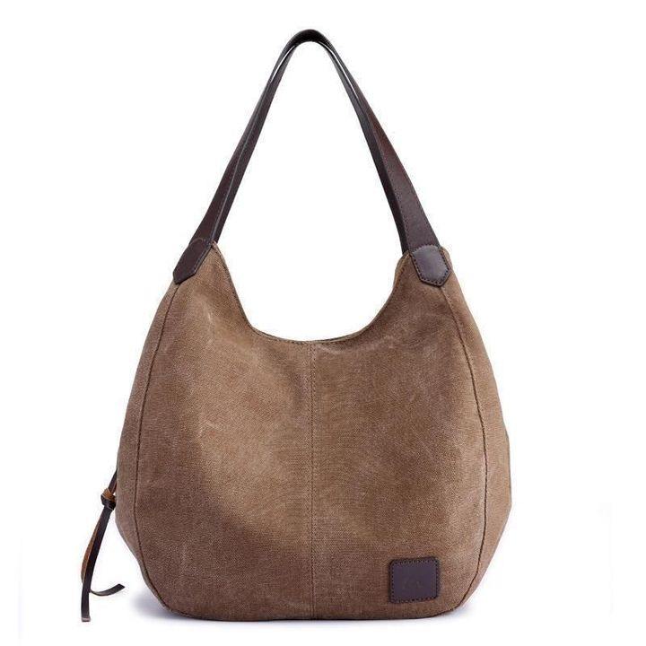 BOLSO DE HOMBRO DE LONA CON COMPARTIMENTOS TRIPLES - MXbueno