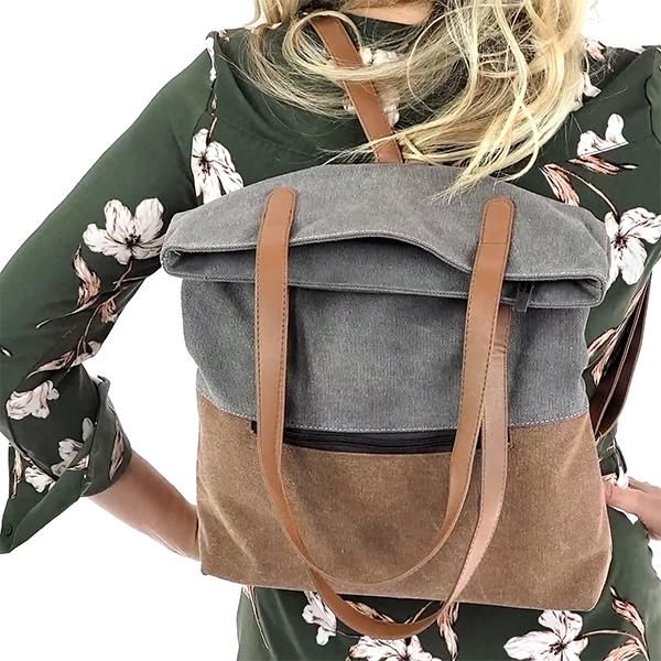 Bolsa De Mano Convertible 2 En 1 / Mochila Bolsa De Lona De Gran Capacidad Para Mujer