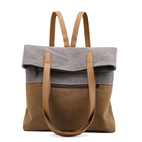 Bolsa De Mano Convertible 2 En 1 / Mochila Bolsa De Lona De Gran Capacidad Para Mujer
