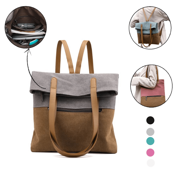 Bolsa De Mano Convertible 2 En 1 / Mochila Bolsa De Lona De Gran Capacidad Para Mujer