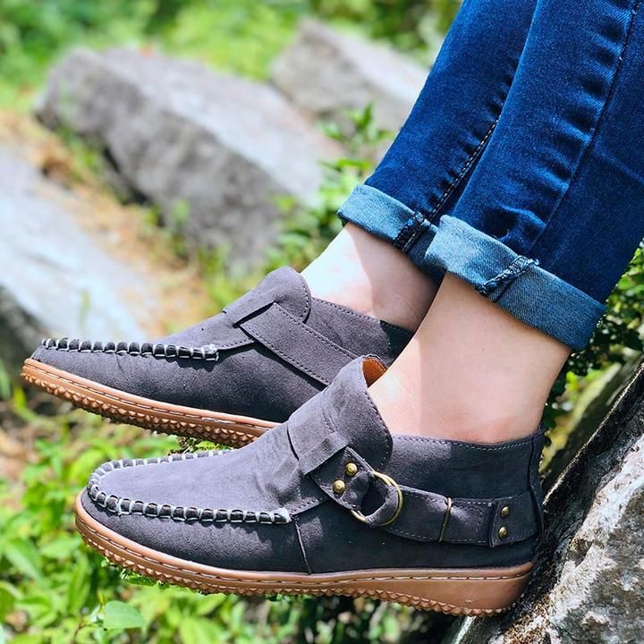 Mujer Botines Vintage Costura Remaches Metal Hebilla Mujer Leopardo Mujer Retro Casual Suave Flock Mujer Talla Plus Zapatos Planos