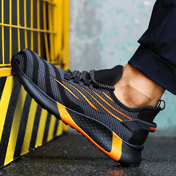 Zapatillas De Caminar De Malla Transpirable Con Punta De Acero Para Hombre Zapatos De ProtecciÓn Transpirables De Tejido Volador Zapatos De Seguridad
