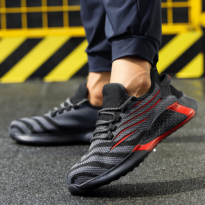 Zapatillas De Caminar De Malla Transpirable Con Punta De Acero Para Hombre Zapatos De ProtecciÓn Transpirables De Tejido Volador Zapatos De Seguridad