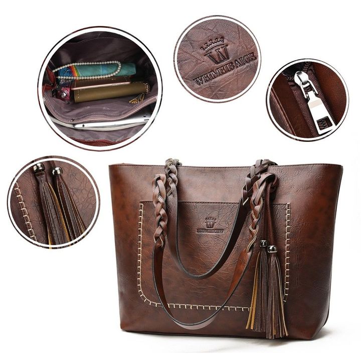 [W-Bolso] Bolso Tote Clásico Tote De Gran Capacidad Con Borlas