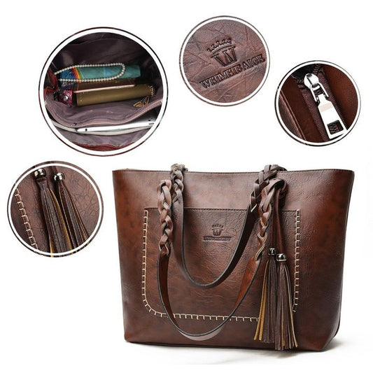 [W-Bolso] Bolso Tote Clásico Tote De Gran Capacidad Con Borlas