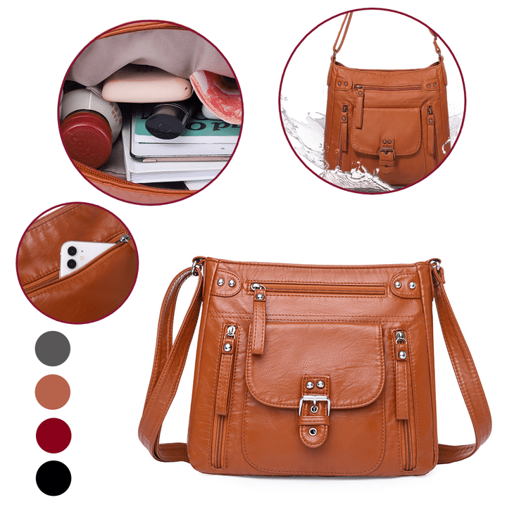 [W-Bolso] Bolso Bandolera De Mujer Con Varios Bolsillos En Piel Lavada Supersuave