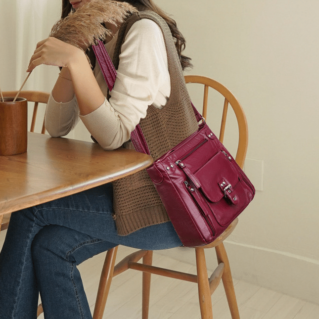 [W-Bolso] Bolso Bandolera De Mujer Con Varios Bolsillos En Piel Lavada Supersuave