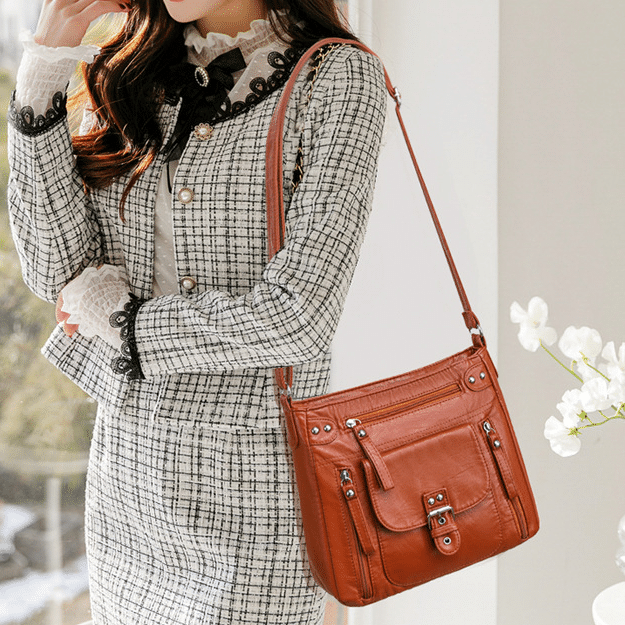 [W-Bolso] Bolso Bandolera De Mujer Con Varios Bolsillos En Piel Lavada Supersuave