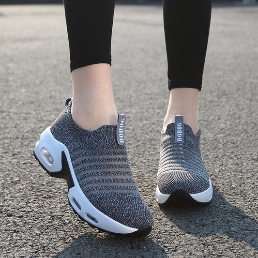 Zapatillas De Deporte Para Mujer Malla Sin Cordones Patrón De Rayas Transpirable Nueva Tendencia 2022 Zapatos Deportivos Para Caminar