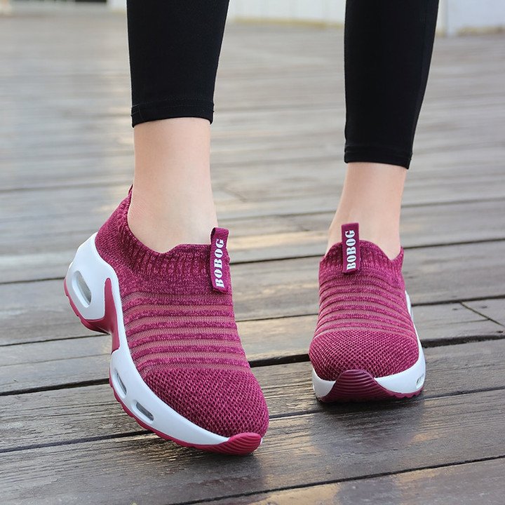 Zapatillas De Deporte Para Mujer Malla Sin Cordones Patrón De Rayas Transpirable Nueva Tendencia 2022 Zapatos Deportivos Para Caminar