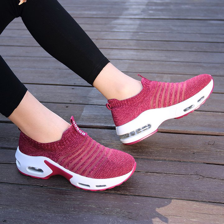 Zapatillas De Deporte Para Mujer Malla Sin Cordones Patrón De Rayas Transpirable Nueva Tendencia 2022 Zapatos Deportivos Para Caminar