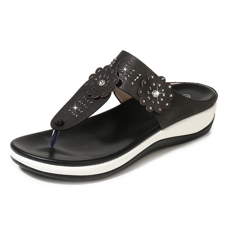 [W-Zapato] 2022 Sandalias Y Pantuflas De Mujer Con Flores Y Pedrería Sandalias De Primavera De Suela Gruesa