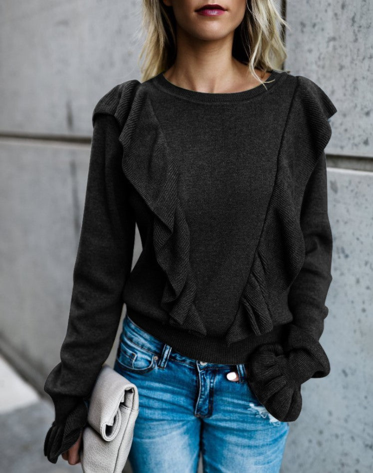 Camisetas De Manga Larga Para Mujeres Europeas Y Americanas Camiseta De Manga Acampanada Con Orejas De Madera