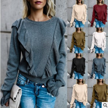 Camisetas De Manga Larga Para Mujeres Europeas Y Americanas Camiseta De Manga Acampanada Con Orejas De Madera