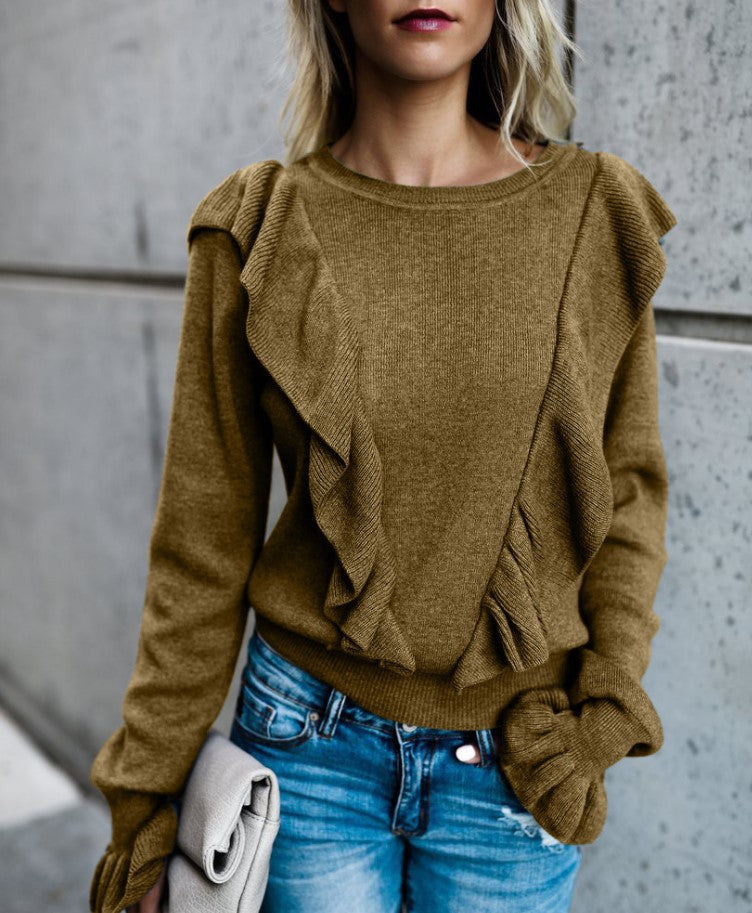 Camisetas De Manga Larga Para Mujeres Europeas Y Americanas Camiseta De Manga Acampanada Con Orejas De Madera