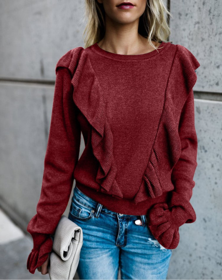 Camisetas De Manga Larga Para Mujeres Europeas Y Americanas Camiseta De Manga Acampanada Con Orejas De Madera