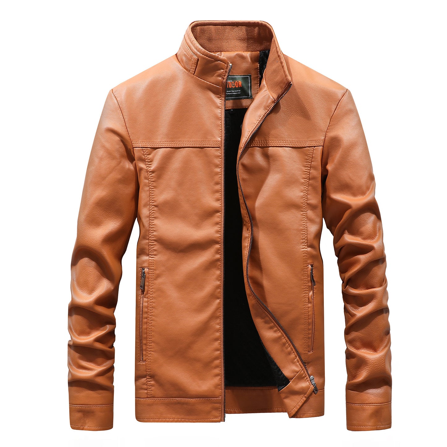 Chaqueta De Cuero De Pu De Motocicleta De Color Sólido Con Cuello Alto Para Hombre Chaqueta De Cuero De Gran Tamaño Para Hombre