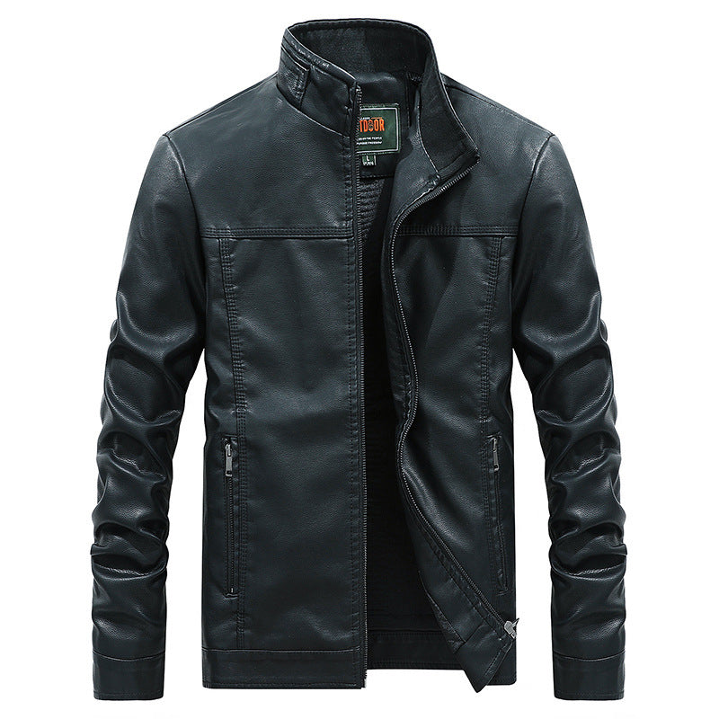 Chaqueta De Cuero De Pu De Motocicleta De Color Sólido Con Cuello Alto Para Hombre Chaqueta De Cuero De Gran Tamaño Para Hombre