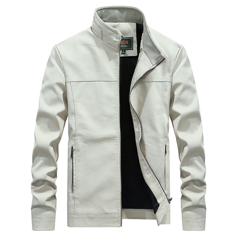 Chaqueta De Cuero De Pu De Motocicleta De Color Sólido Con Cuello Alto Para Hombre Chaqueta De Cuero De Gran Tamaño Para Hombre