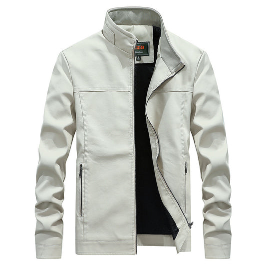 Chaqueta De Cuero De Pu De Motocicleta De Color Sólido Con Cuello Alto Para Hombre Chaqueta De Cuero De Gran Tamaño Para Hombre