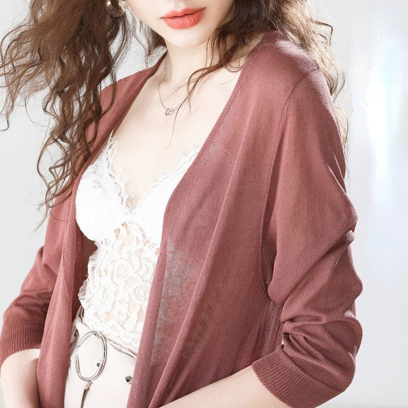 [W-Ropa] Camisa Larga Versátil De Seda De Hielo Con Protector Solar