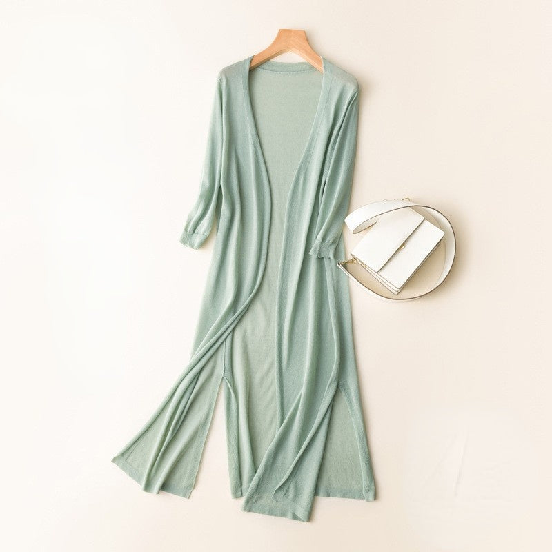 [W-Ropa] Camisa Larga Versátil De Seda De Hielo Con Protector Solar