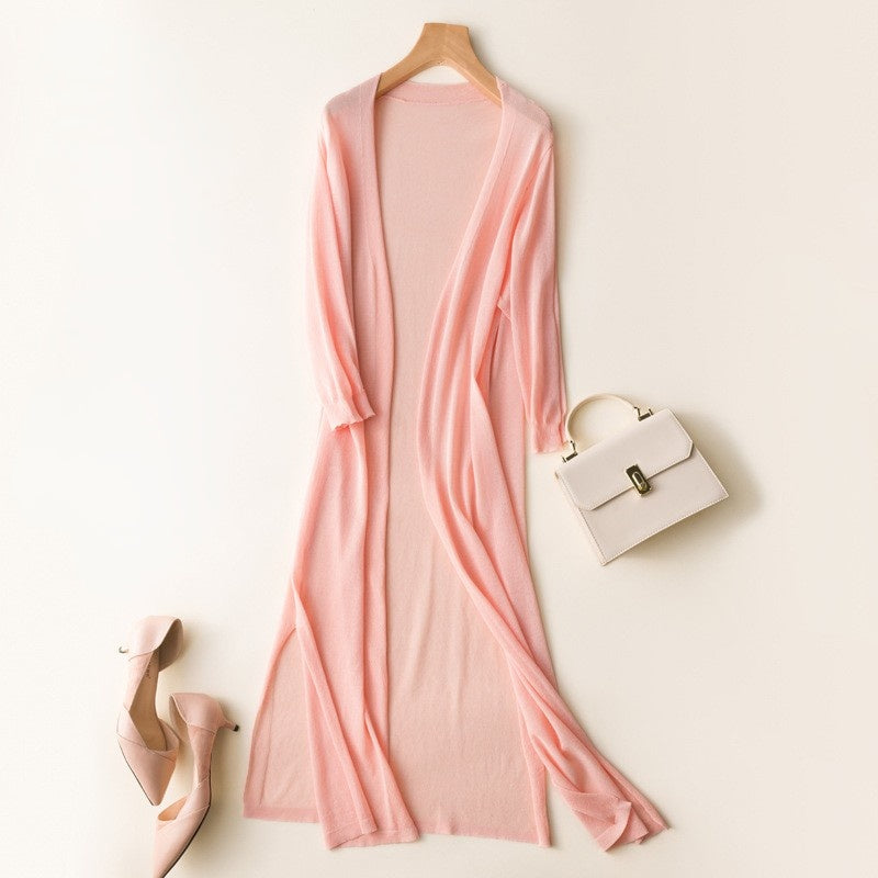 [W-Ropa] Camisa Larga Versátil De Seda De Hielo Con Protector Solar