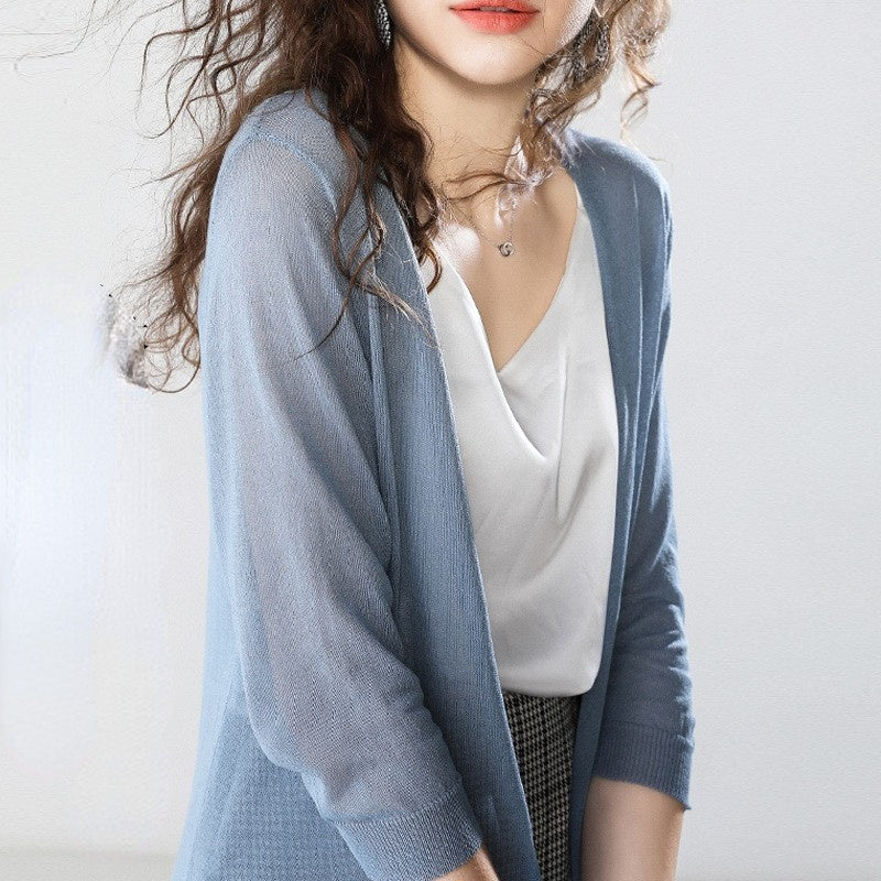 [W-Ropa] Camisa Larga Versátil De Seda De Hielo Con Protector Solar